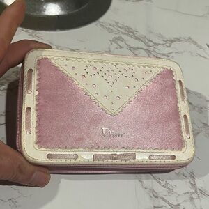 Dior Pink Satin Compact Cosmetic Case with Cream Trim gwp
